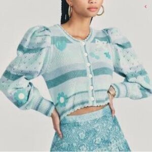 LoveShackFancy Vesper Cropped Cardigan in the Mint Julep